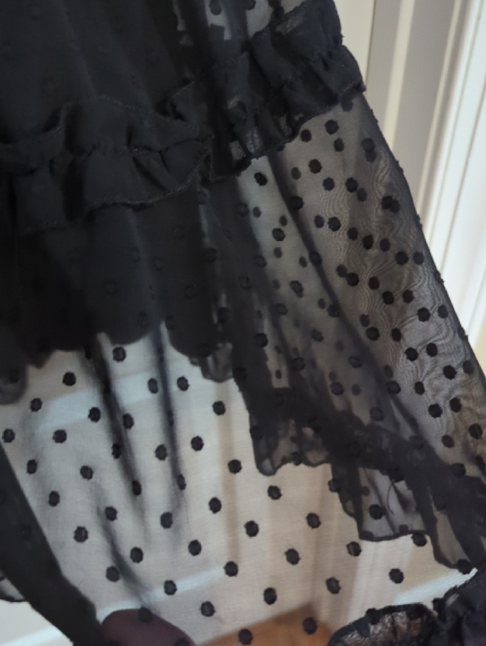 Black Ruffled V-Neck Sheer Sleeve Dress XL - Picture 3 of 8